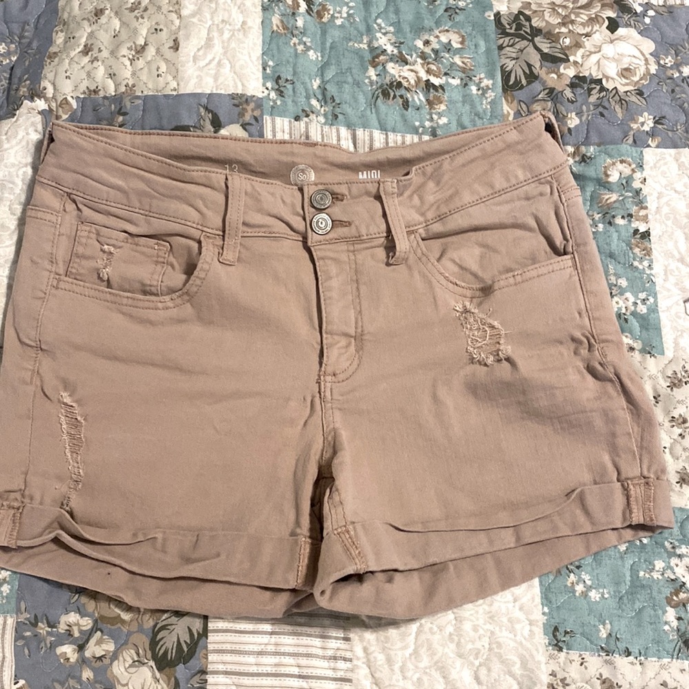 So - Midi jean shorts. Size 13. Mid rise 3.5 inch inseam
